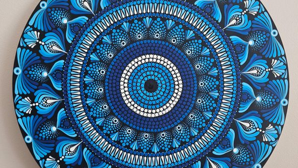 Blue and white mandala art