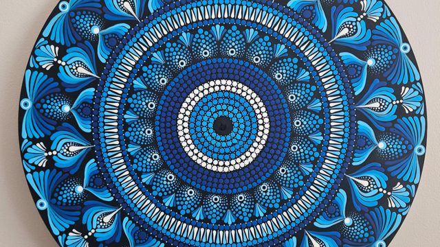 Blue and white mandala art