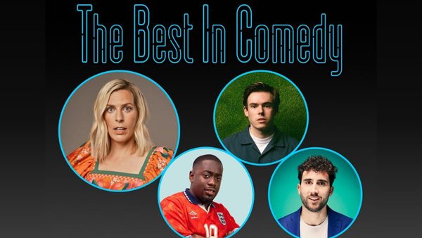 The words 'Best in Comedy' written in Blue on a black background. Comedians Sarah Pascoe, Phys James, Andrew Mensah and Steve Bugeja are pictures in separate circular frames underneath the title.