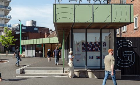 A photograph of the Greenhill Art Pod which is a small window space displaying some artwork.