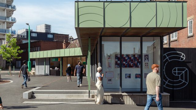 A photograph of the Greenhill Art Pod which is a small window space displaying some artwork.