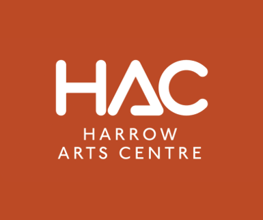 Red Square, White writing reading HAC, harrow arts centre written underneath.